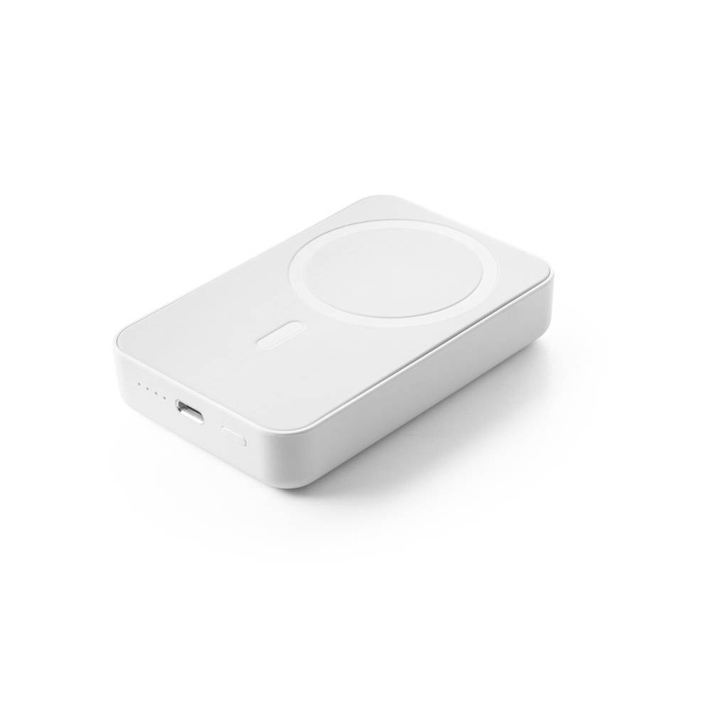 AMPERE 10. Magnetische Powerbank mit 10'000 mAh und superschnellem kabellosem Ladegerät (15 W) aus Recyceltes ABS (100% rABS) - Weiß